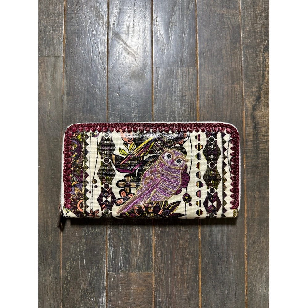 Sakroots Artist Circle Large Zip Around Wallet Owl Floral Multi Color Coated